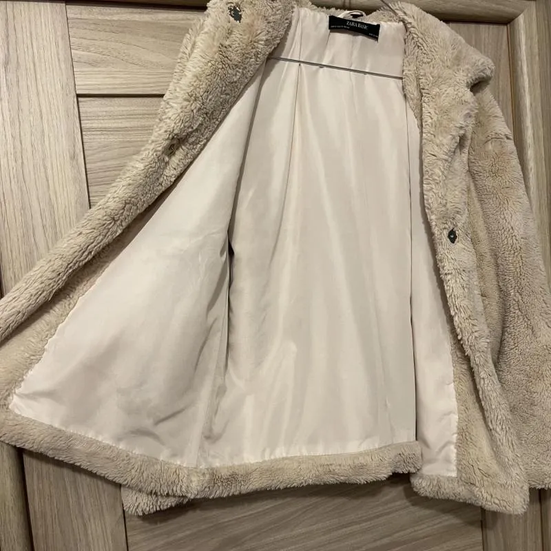 Geacă din blană Zara XS | Crem, Cu glugă - Image 5