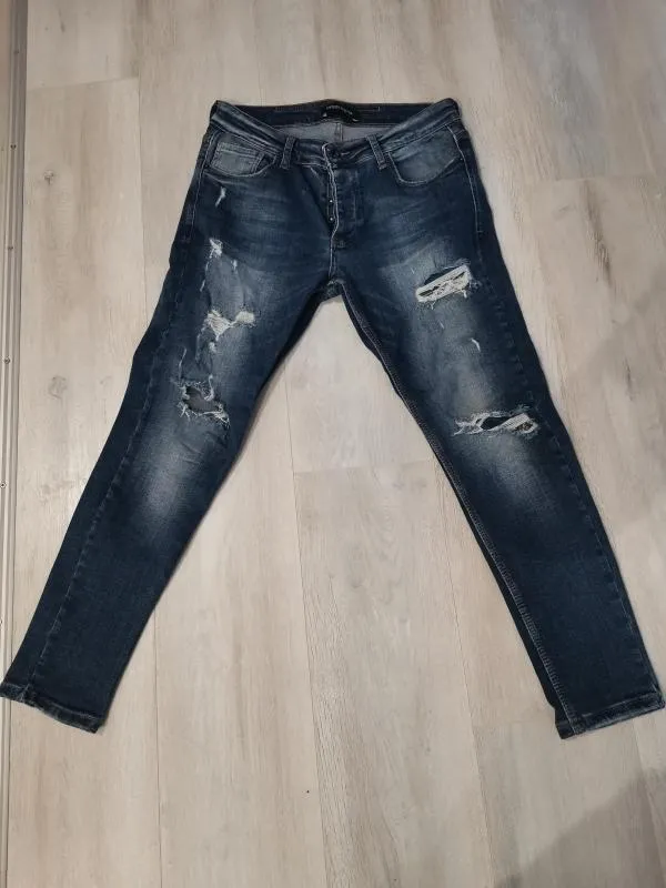 Blugi Denim house EU 42 | Albastru, Talie medie, Slim fit, Rupți Cu tăieturi - Image 6