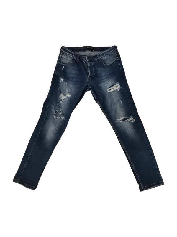 Blugi Denim house EU 42 | Albastru, Talie medie, Slim fit, Rupți Cu tăieturi