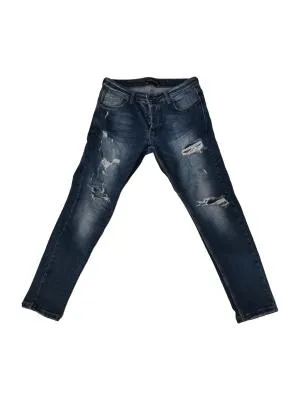 Blugi Denim house EU 42 | Albastru, Talie medie, Slim fit, Rupți Cu tăieturi
