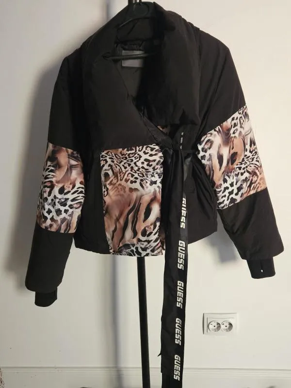 Geacă de iarnă Guess XS | Negru, Fără glugă, Animal print, Poliester - Image 6