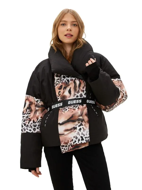 Geacă de iarnă Guess XS | Negru, Fără glugă, Animal print, Poliester