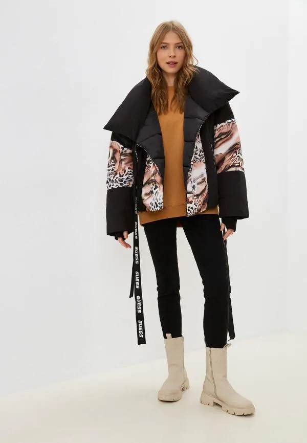 Geacă de iarnă Guess XS | Negru, Fără glugă, Animal print, Poliester - Image 2