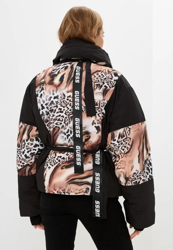 Geacă de iarnă Guess XS | Negru, Fără glugă, Animal print, Poliester - Image 3