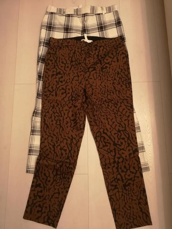 Pantaloni H&M EU 44 | Caramel, Lungi, Talie înaltă, Tapered (Conici) fit, Carouri, Bumbac - Image 2