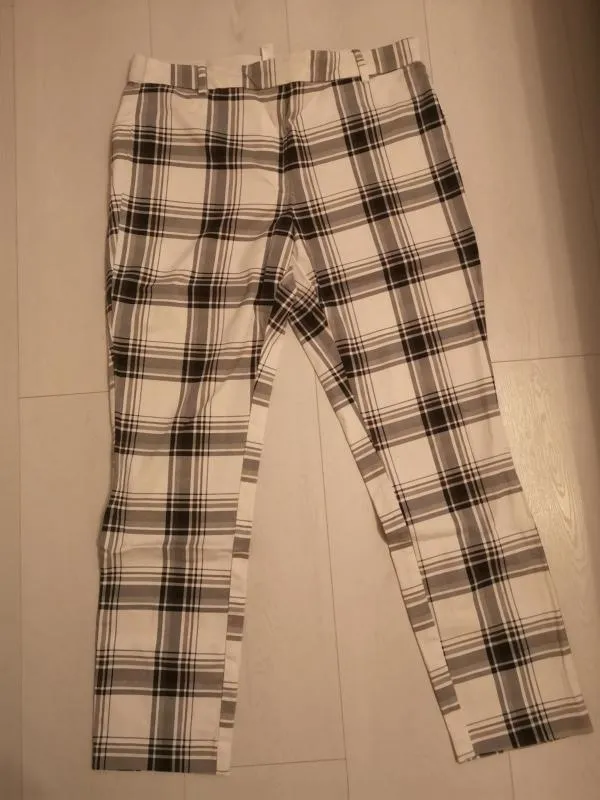 Pantaloni H&M EU 44 | Caramel, Lungi, Talie înaltă, Tapered (Conici) fit, Carouri, Bumbac - Image 3