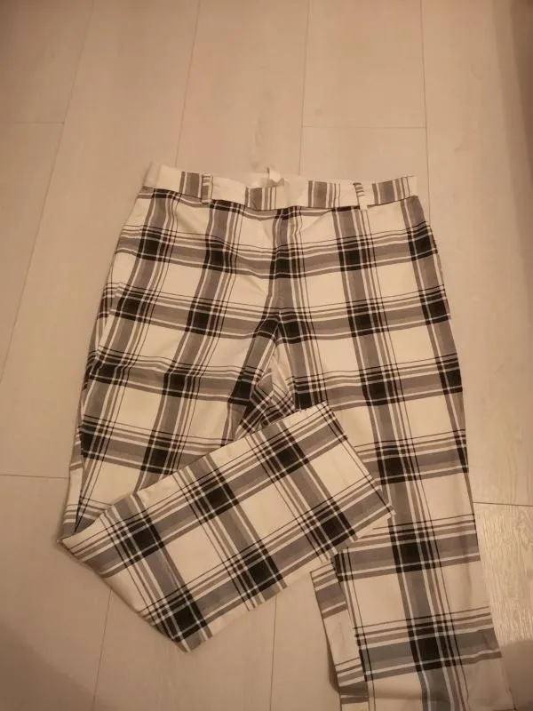 Pantaloni H&M EU 44 | Caramel, Lungi, Talie înaltă, Tapered (Conici) fit, Carouri, Bumbac - Image 8