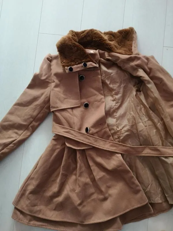 Palton scurt S-M | Caramel, Fără glugă, Blană artificială - Image 11