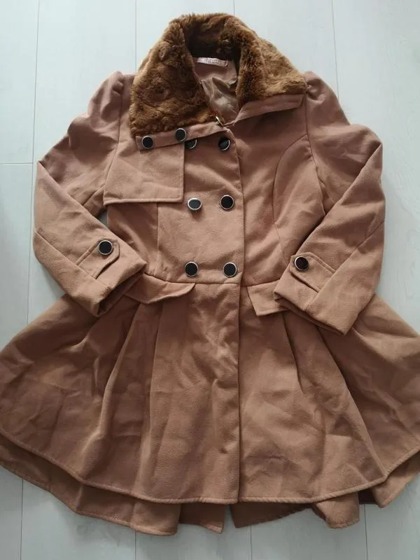 Palton scurt S-M | Caramel, Fără glugă, Blană artificială - Image 2