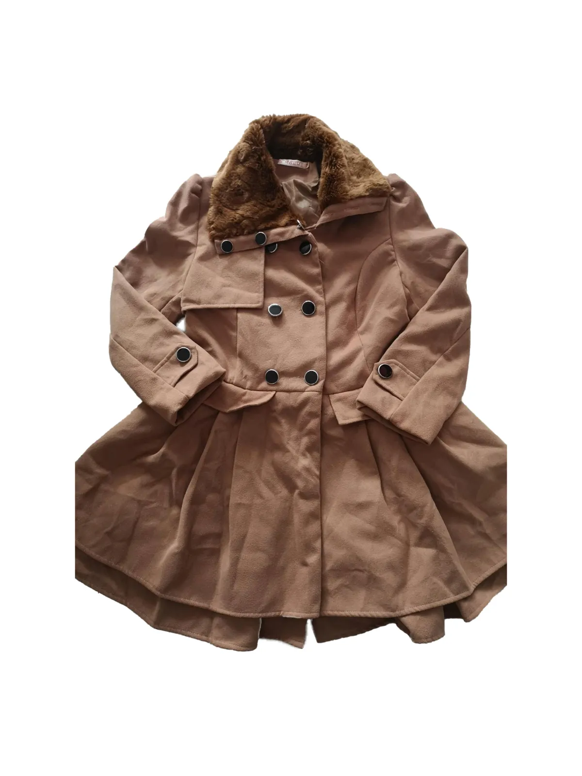 Palton scurt S-M | Caramel, Fără glugă, Blană artificială