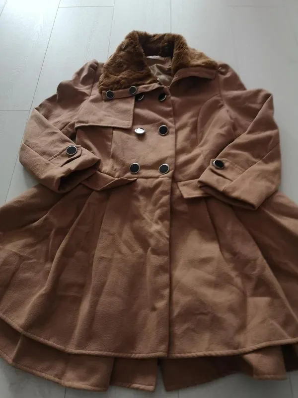 Palton scurt S-M | Caramel, Fără glugă, Blană artificială - Image 3