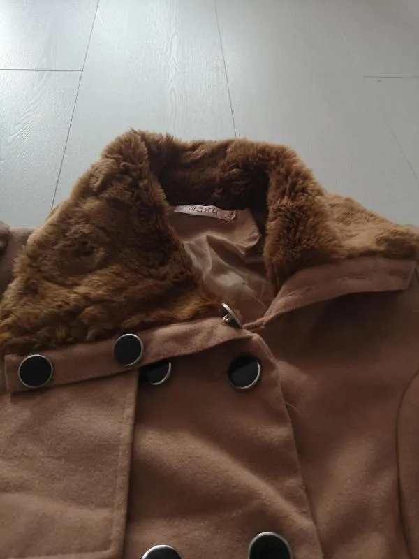 Palton scurt S-M | Caramel, Fără glugă, Blană artificială - Image 4
