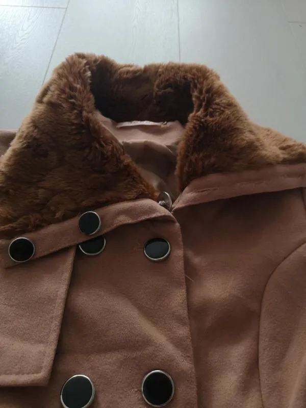 Palton scurt S-M | Caramel, Fără glugă, Blană artificială - Image 7