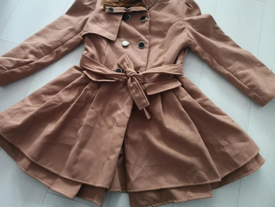 Palton scurt S-M | Caramel, Fără glugă, Blană artificială - Image 12