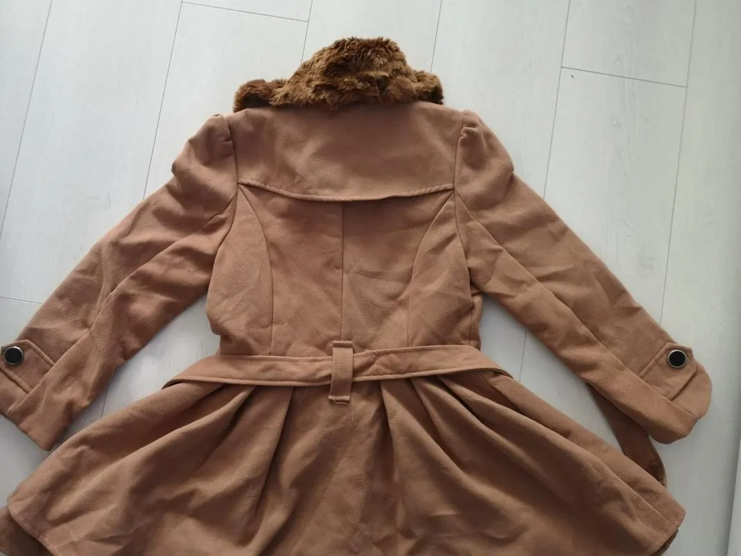 Palton scurt S-M | Caramel, Fără glugă, Blană artificială - Image 9