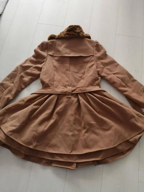 Palton scurt S-M | Caramel, Fără glugă, Blană artificială - Image 8