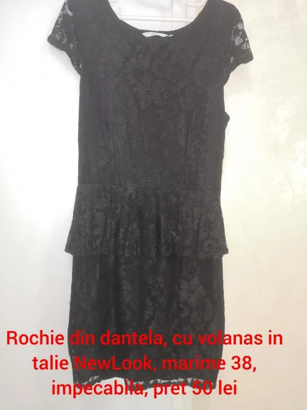 Rochie casual New Look EU 38 | Negru, Midi, Mânecă scurtă, Dantelă - Image 7