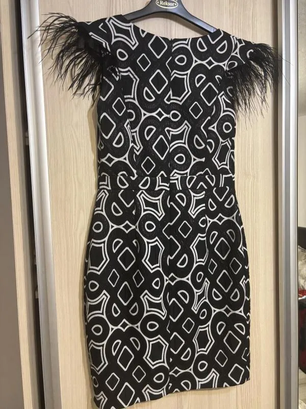 Rochie de seară Explosion EU 40 | Negru, Midi, Mânecă scurtă, Abstract & Color Block - Image 4