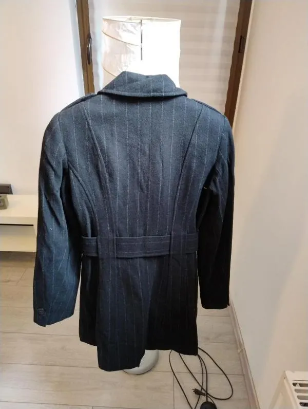 Palton din lână EU 36 | Negru, Fără glugă, Dungi, Lână - Image 4