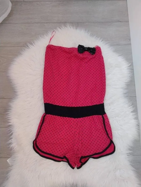 Salopetă Bershka EU 38 | Fuchsia, Scurtă, Cu umerii goi, Buline & Imprimeuri mici, Paiete, Bumbac - Image 2