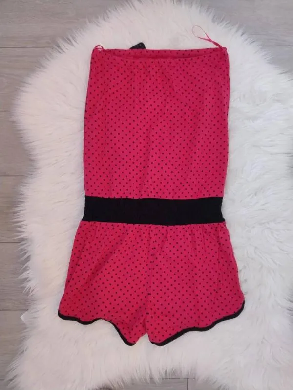 Salopetă Bershka EU 38 | Fuchsia, Scurtă, Cu umerii goi, Buline & Imprimeuri mici, Paiete, Bumbac - Image 3