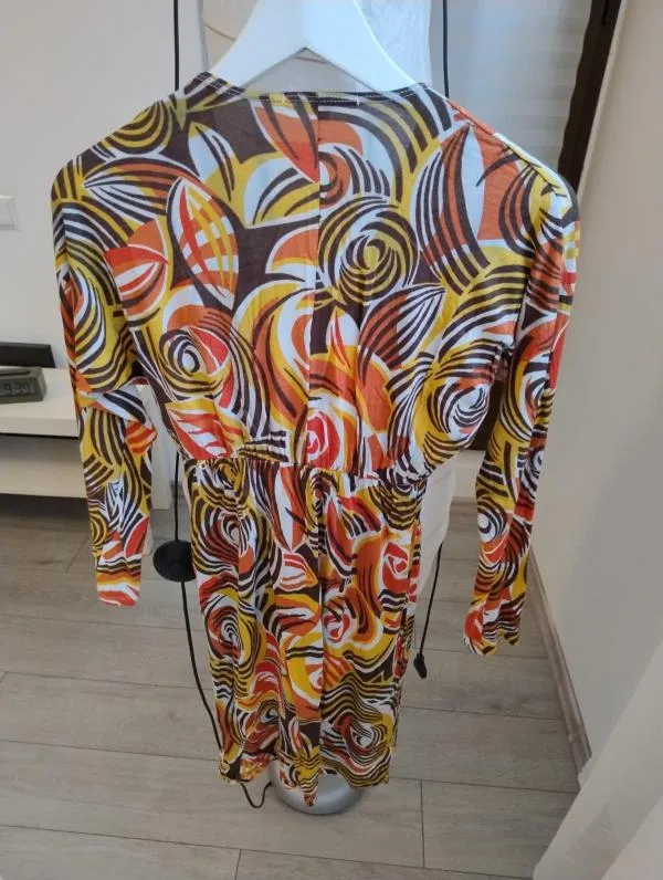 Rochie de vară Bershka EU 36 | Multicolor, Midi, Mânecă lungă, Abstract & Color Block, Bumbac - Image 3