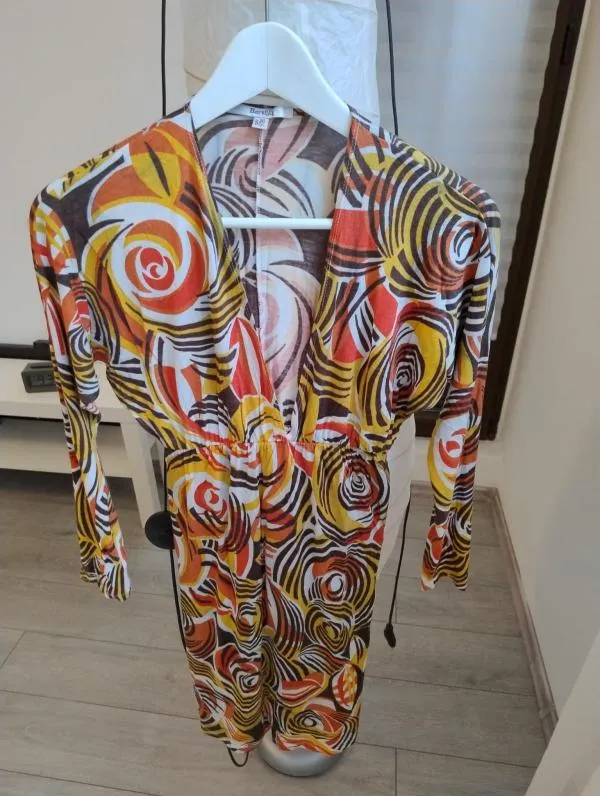 Rochie de vară Bershka EU 36 | Multicolor, Midi, Mânecă lungă, Abstract & Color Block, Bumbac - Image 5