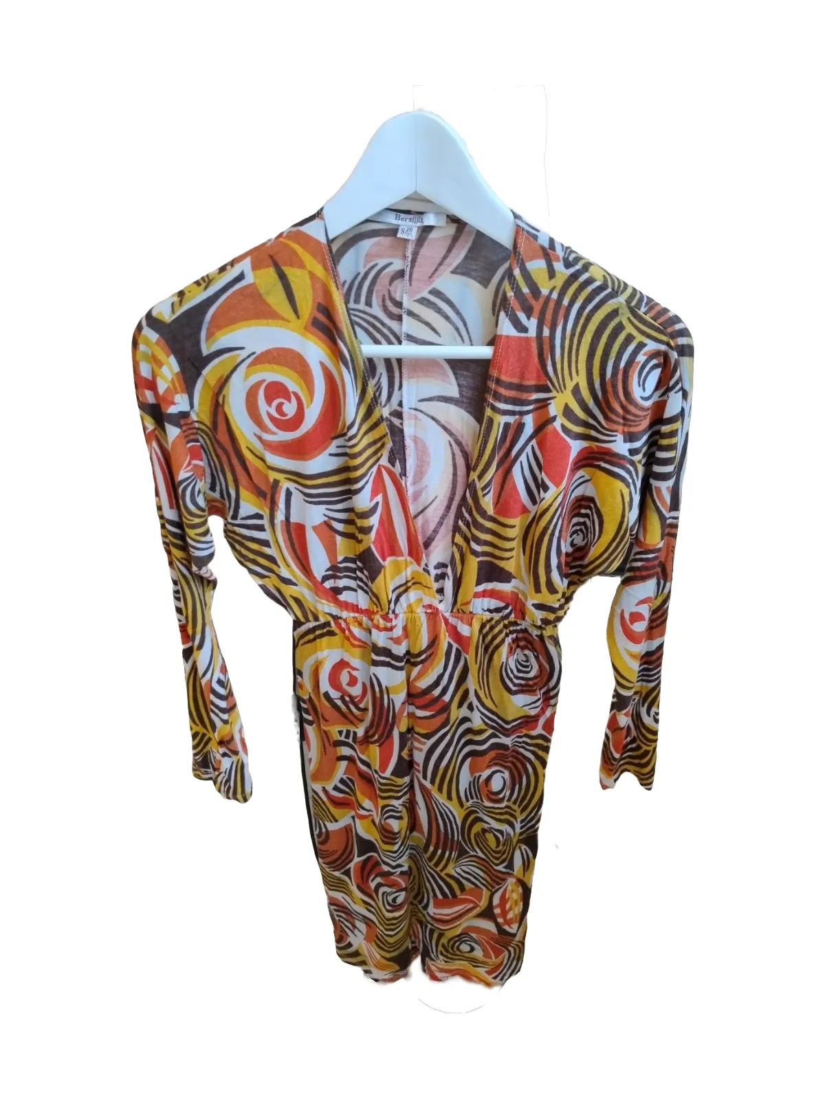 Rochie de vară Bershka EU 36 | Multicolor, Midi, Mânecă lungă, Abstract & Color Block, Bumbac