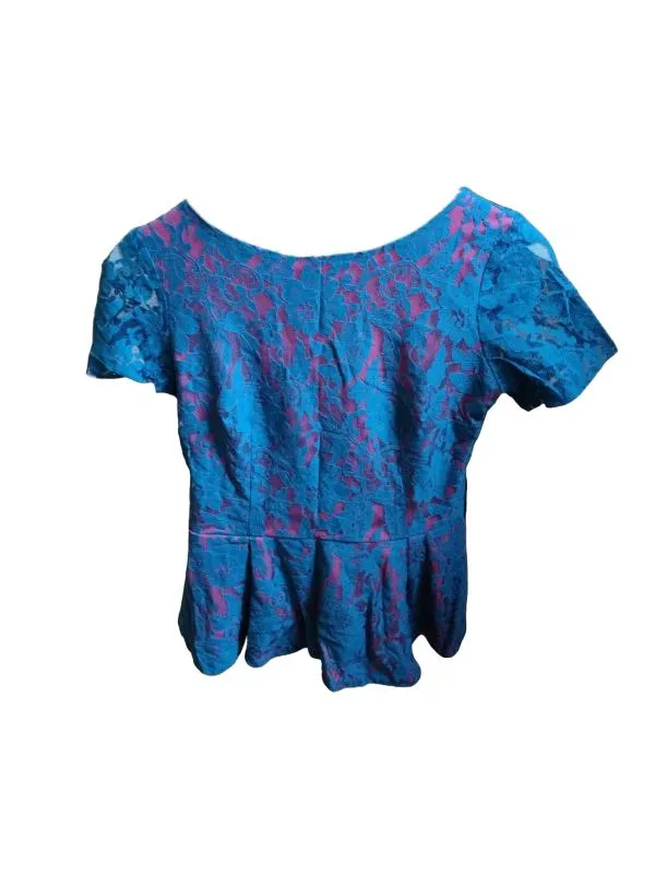 Top cu peplum Bershka EU 38 | Turcoaz, Normal, Mânecă scurtă, Peplum