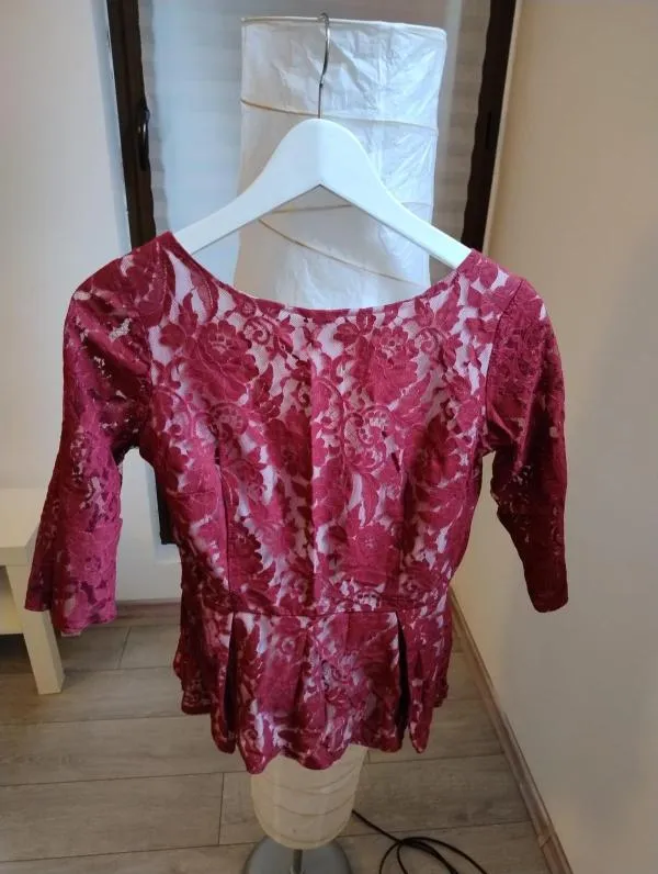Top cu peplum New Look EU 38 | Burgundy, Normal, Mânecă scurtă, Peplum - Image 2