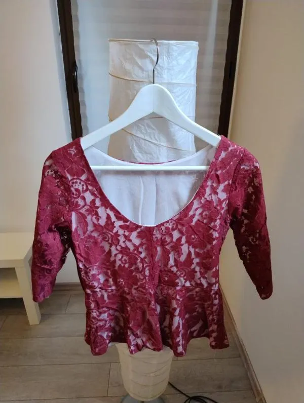 Top cu peplum New Look EU 38 | Burgundy, Normal, Mânecă scurtă, Peplum - Image 3