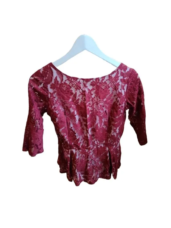 Top cu peplum New Look EU 38 | Burgundy, Normal, Mânecă scurtă, Peplum