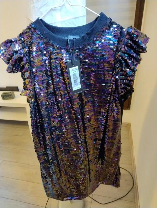 Rochie de seară Axel EU 38 | Indigo, Mini, Mânecă scurtă, Paiete, Bumbac - Image 2