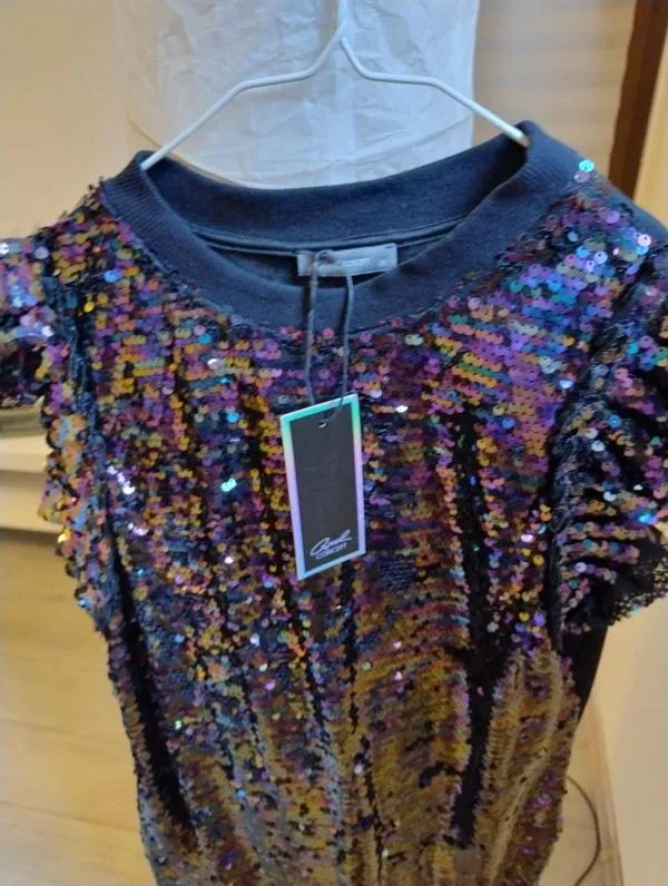Rochie de seară Axel EU 38 | Indigo, Mini, Mânecă scurtă, Paiete, Bumbac - Image 4