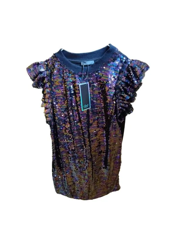 Rochie de seară Axel EU 38 | Indigo, Mini, Mânecă scurtă, Paiete, Bumbac