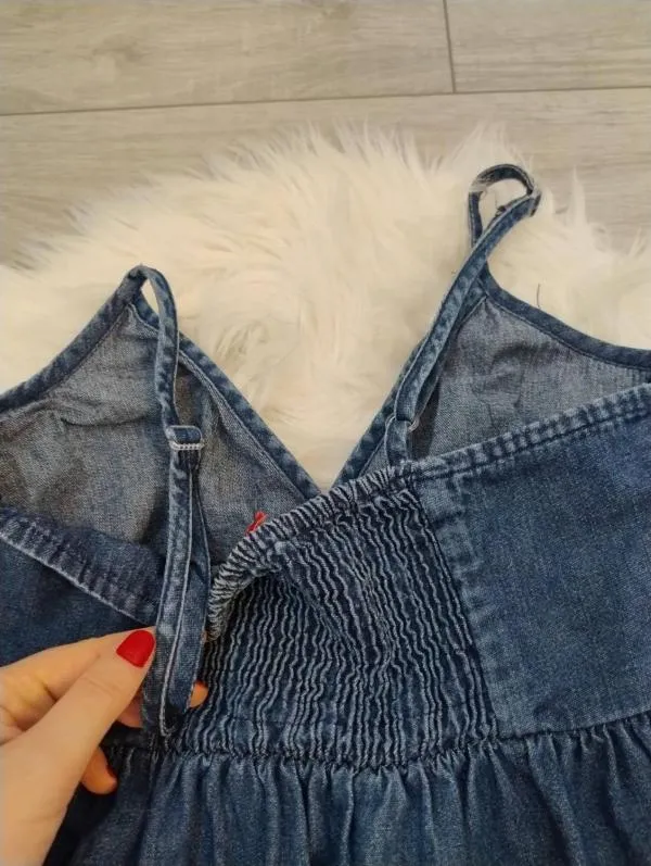 Rochie din denim Ech S-M | Bleumarin, Midi, Bretele subțiri, Denim - Image 3