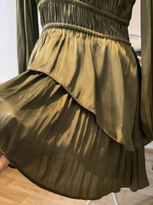 Rochie de seară Maje EU 38 | Khaki, Mini, Mânecă lungă, Satinat - Image 10