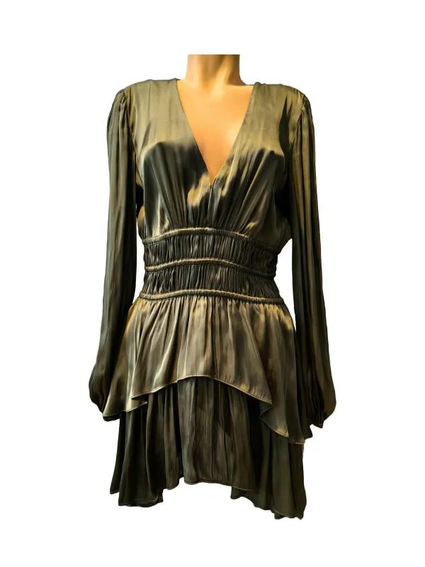 Rochie de seară Maje EU 38 | Khaki, Mini, Mânecă lungă, Satinat