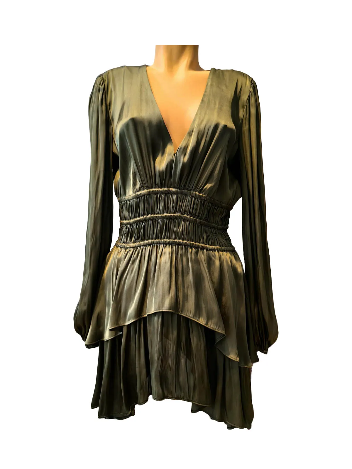 Rochie de seară Maje EU 38 | Khaki, Mini, Mânecă lungă, Satinat