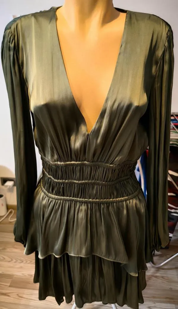 Rochie de seară Maje EU 38 | Khaki, Mini, Mânecă lungă, Satinat - Image 4