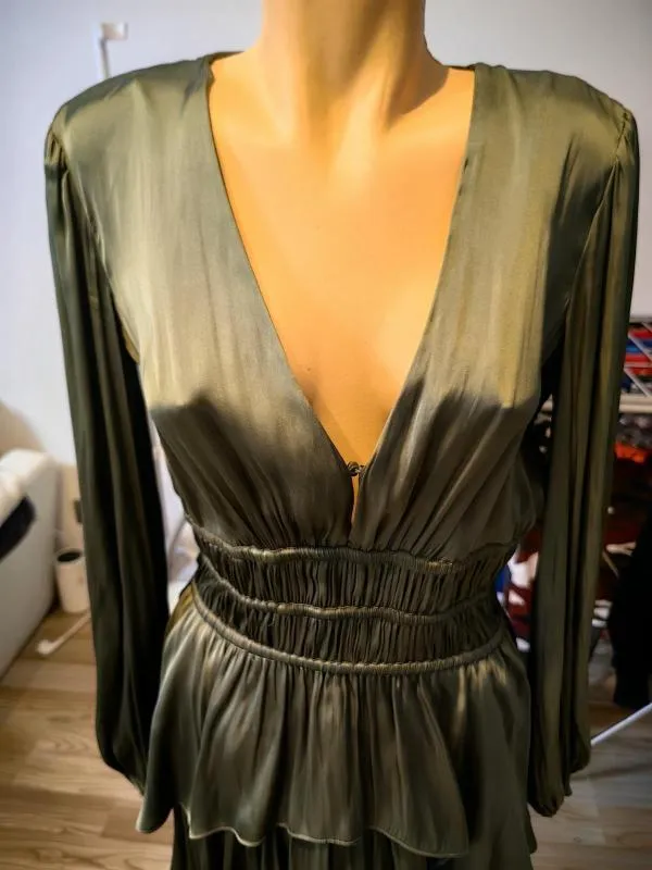 Rochie de seară Maje EU 38 | Khaki, Mini, Mânecă lungă, Satinat - Image 6