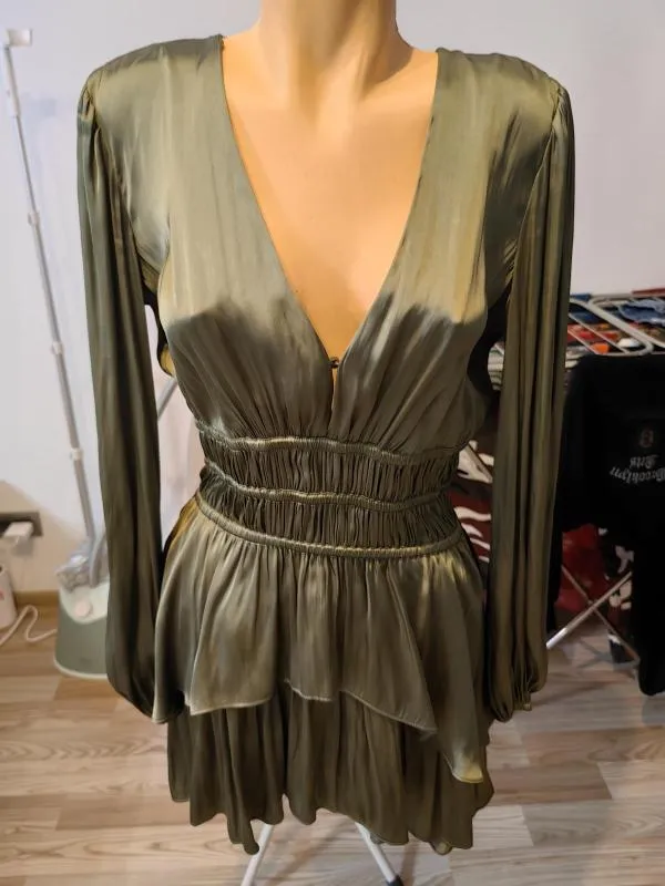 Rochie de seară Maje EU 38 | Khaki, Mini, Mânecă lungă, Satinat - Image 8