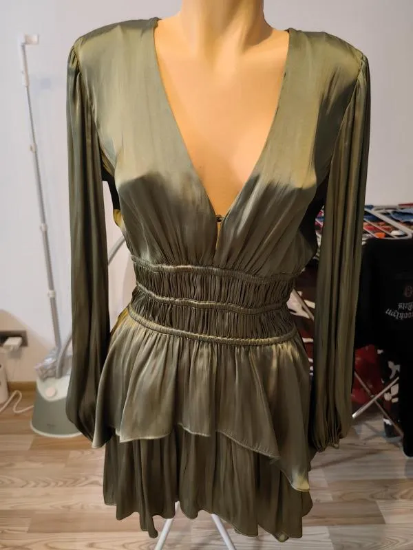 Rochie de seară Maje EU 38 | Khaki, Mini, Mânecă lungă, Satinat - Image 9