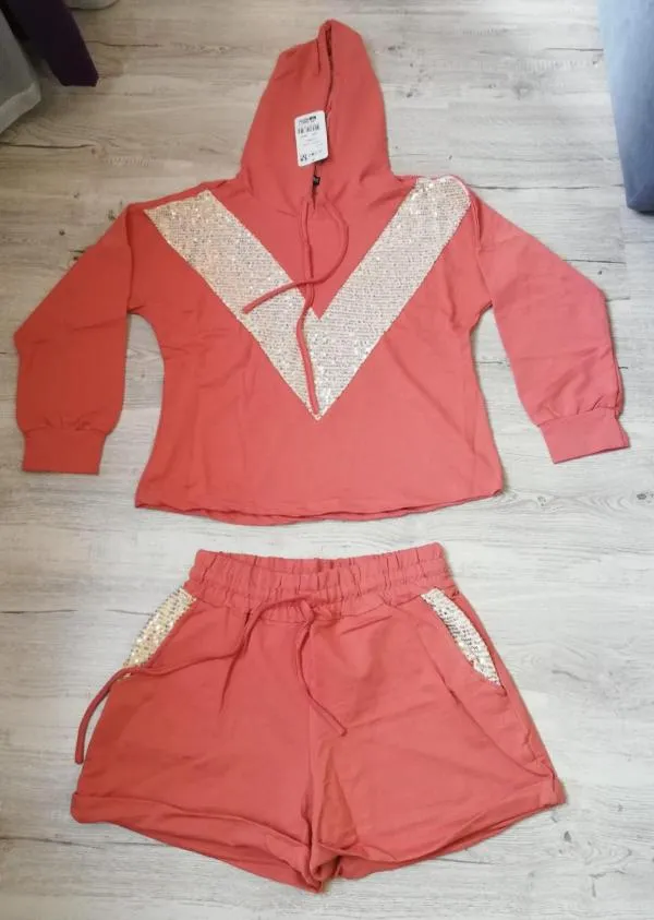 Compleu de vară cu pantaloni scurți Adrom S | Roz, Paiete, Bumbac - Image 5