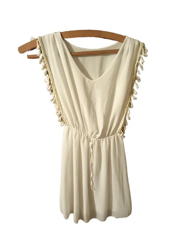 Rochie de plajă Made in Italy S-M | Alb, Mini, Fără mâneci
