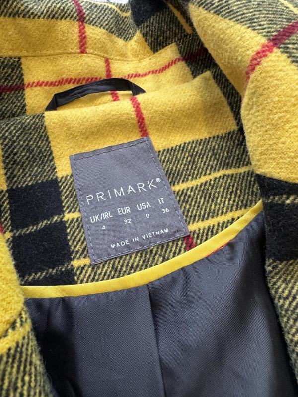 Palton lung Primark EU 32 | Galben, Fără glugă, Carouri - Image 3
