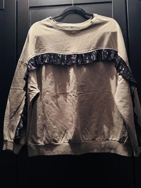 Bluză bonprix EU 44 | Khaki, Normal, Mânecă lungă, Paiete - Image 3