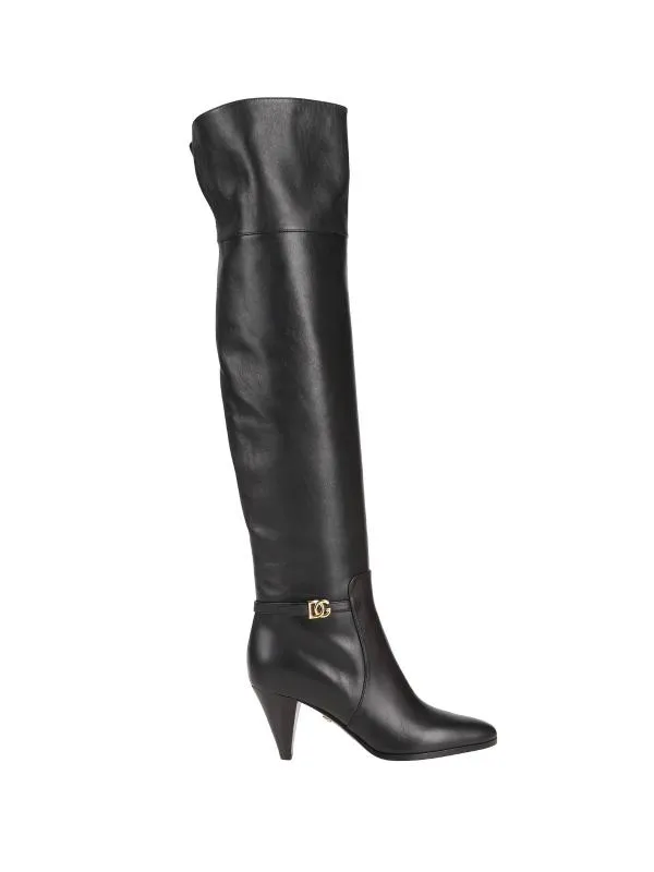 Cizme peste genunchi Dolce & Gabbana EU 36 | Negru, Logo, Piele naturală
