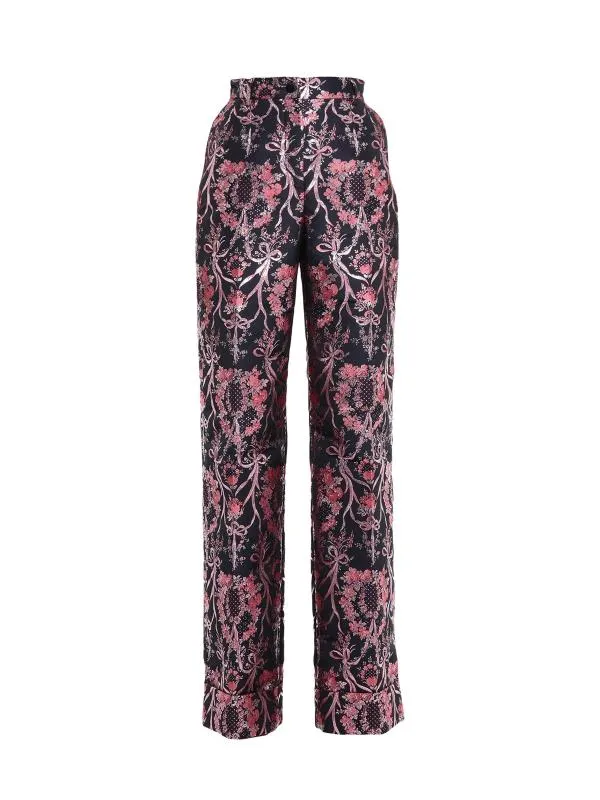 Pantaloni Dolce & Gabbana EU 38 | Negru, Lungi, Talie înaltă, Wide Leg fit, Tall, Floral Tropical, Broderie