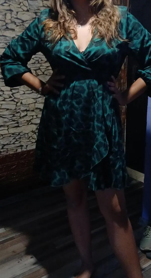 Rochie de ocazie Shein M | Verde, Midi, Mânecă lungă, Animal print - Image 6
